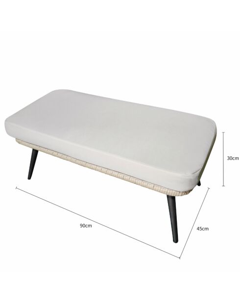 Repose-pieds d'extérieur avec coussin Maxime beige - 90x45x38 cm