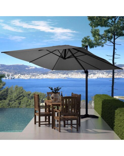 Ivarin grauer, um 360° drehbarer quadratischer Offset-Sonnenschirm — 300 x 300 x 260 cm