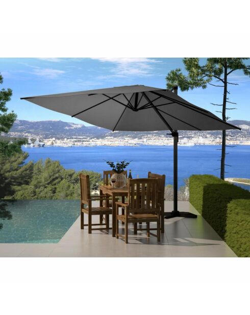 Ivarin grauer, um 360° drehbarer quadratischer Offset-Sonnenschirm — 300 x 300 x 260 cm