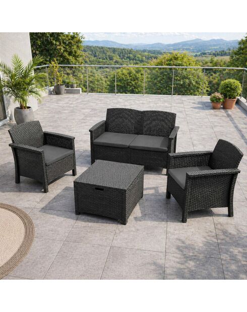 4-zits tuinmeubilair met geweven harseffect met antracietgrijze Bodrum salontafel - 4 stuks