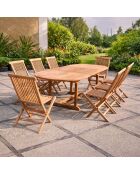 8- bis 10-Sitzer-Gartenmöbel aus massivem Teakholz mit ovalem Tisch und 8 braunen Lireno-Stühlen - 9 Stück