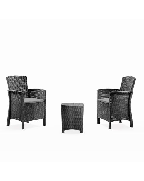 Salon de jardin 2 fauteuils avec table basse Konya gris anthracite - 3 pièces