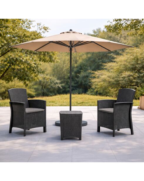 Salon de jardin 2 fauteuils avec table basse Konya gris anthracite - 3 pièces