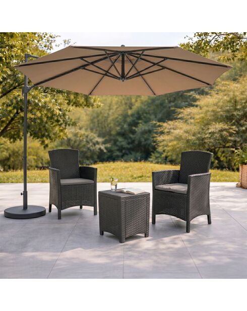 Salon de jardin 2 fauteuils avec table basse Konya gris anthracite - 3 pièces