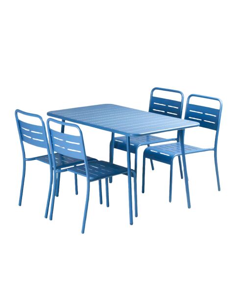 Ensemble table de jardin et 4 chaises Falcou bleues - 5 pièces