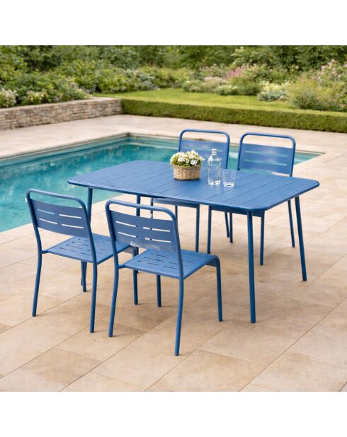 Ensemble table de jardin et 4 chaises Falcou bleues - 5 pièces