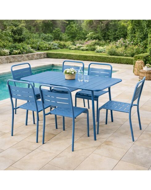 Ensemble table de jardin et 4 chaises Falcou bleues - 5 pièces