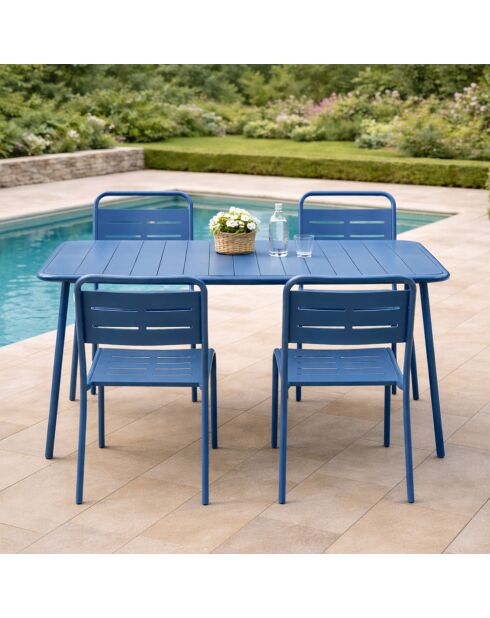 Ensemble table de jardin et 4 chaises Falcou bleues - 5 pièces