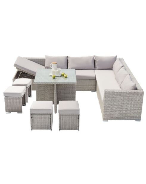 Mueble de jardín empotrado de 10 plazas gris Udine en resina tejida - 6 piezas