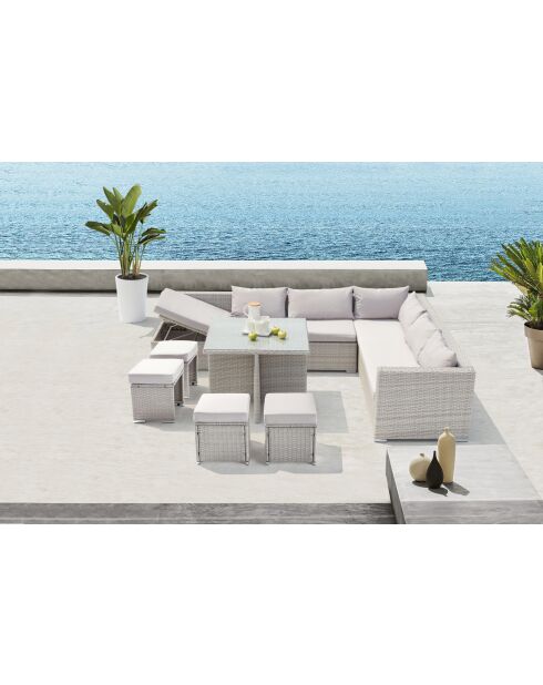 Mueble de jardín empotrado de 10 plazas gris Udine en resina tejida - 6 piezas