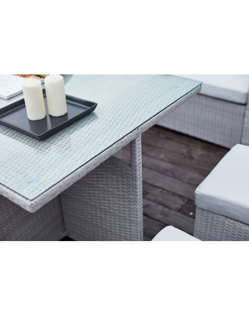 Mueble de jardín empotrado de 10 plazas gris Udine en resina tejida - 6 piezas