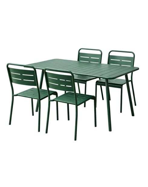 Ensemble table de jardin et 4 chaises Falcou vertes - 5 pièces