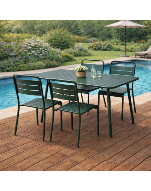 Ensemble table de jardin et 4 chaises Falcou vertes - 5 pièces