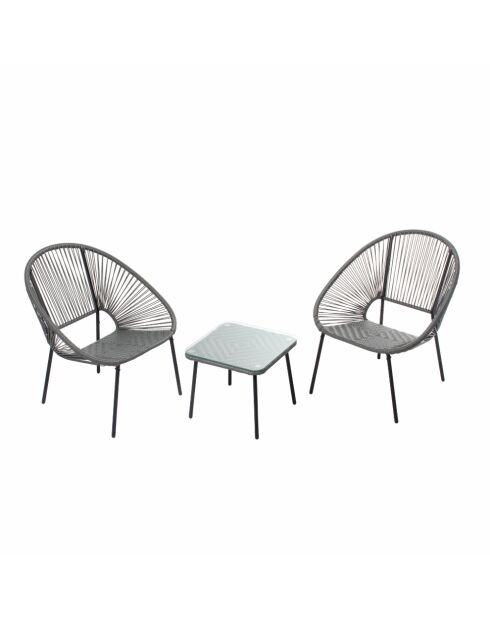 Salon de jardin 2 fauteuils et table basse Verano gris foncé - 3 pièces
