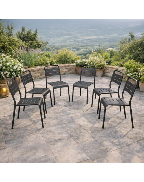 Falcou donkergrijze stapelbare tuinstoelen set van 6 - 43x59x79 cm