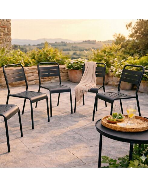 Falcou donkergrijze stapelbare tuinstoelen set van 6 - 43x59x79 cm
