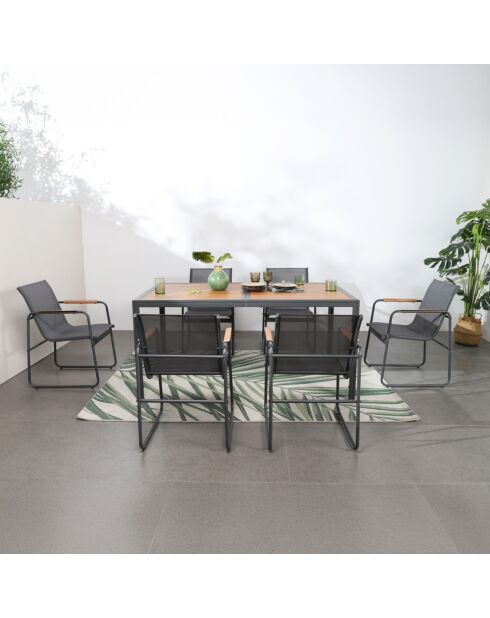 Salon de jardin 6 places anthracite et bois Palinuro anthracite - 7 pièces