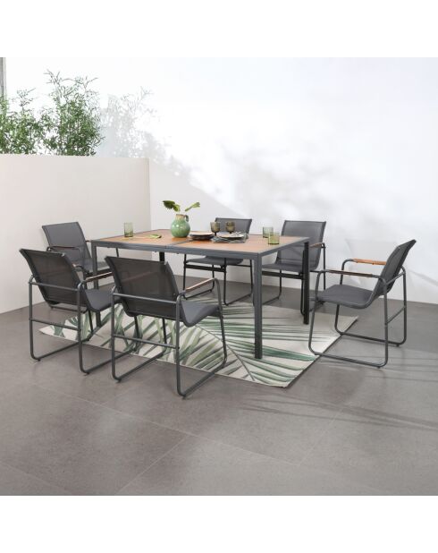Salon de jardin 6 places anthracite et bois Palinuro anthracite - 7 pièces