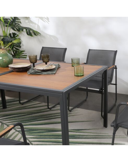 Salon de jardin 6 places anthracite et bois Palinuro anthracite - 7 pièces