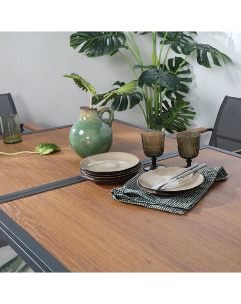 Salon de jardin 6 places anthracite et bois Palinuro anthracite - 7 pièces