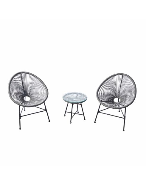 Salon de jardin 2 fauteuils ronds avec table basse Verano gris - 3 pièces