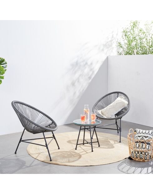 Salon de jardin 2 fauteuils ronds avec table basse Verano gris - 3 pièces