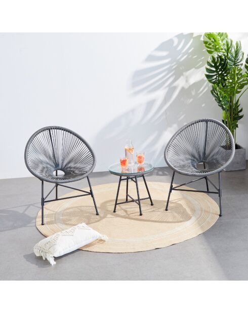 Salon de jardin 2 fauteuils ronds avec table basse Verano gris - 3 pièces