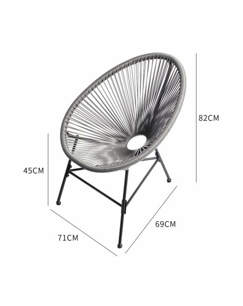 Salon de jardin 2 fauteuils ronds avec table basse Verano gris - 3 pièces