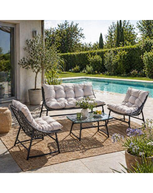 Salon de jardin bas 4 places en résine Oska gris - 4 pièces