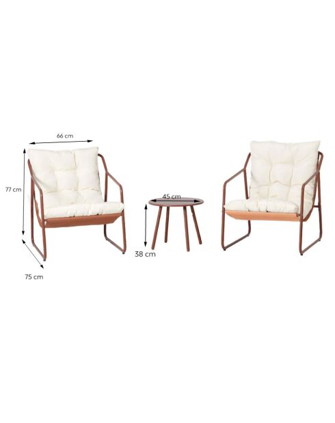 Salon de jardin 2 fauteuils avec table basse Janina terracotta - 3 pièces