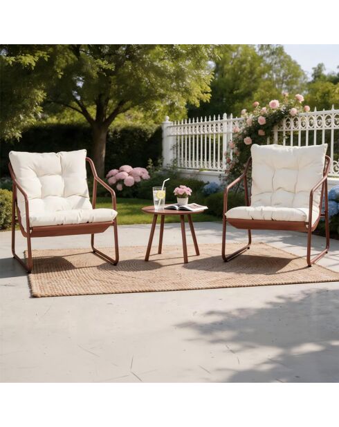 Salon de jardin 2 fauteuils avec table basse Janina terracotta - 3 pièces