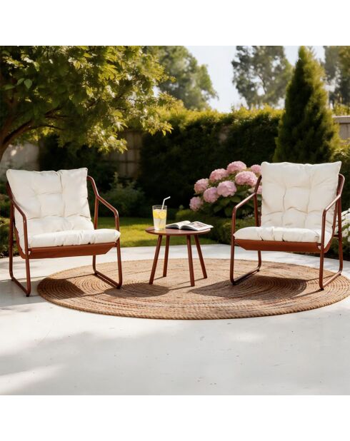 Salon de jardin 2 fauteuils avec table basse Janina terracotta - 3 pièces