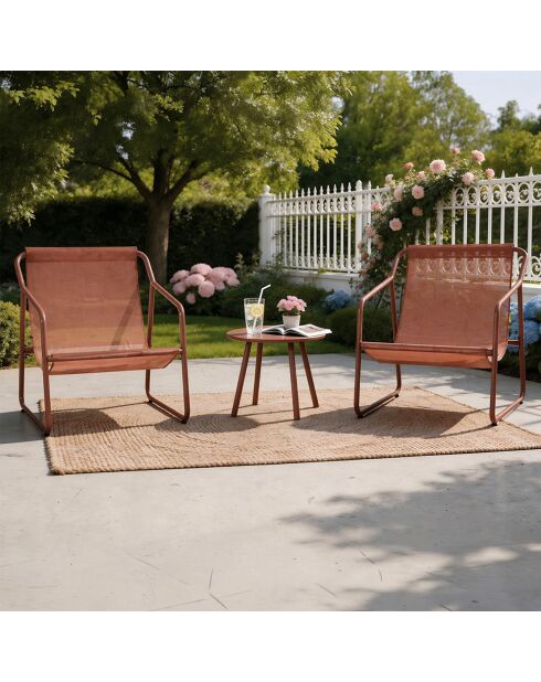 Salon de jardin 2 fauteuils avec table basse Janina terracotta - 3 pièces