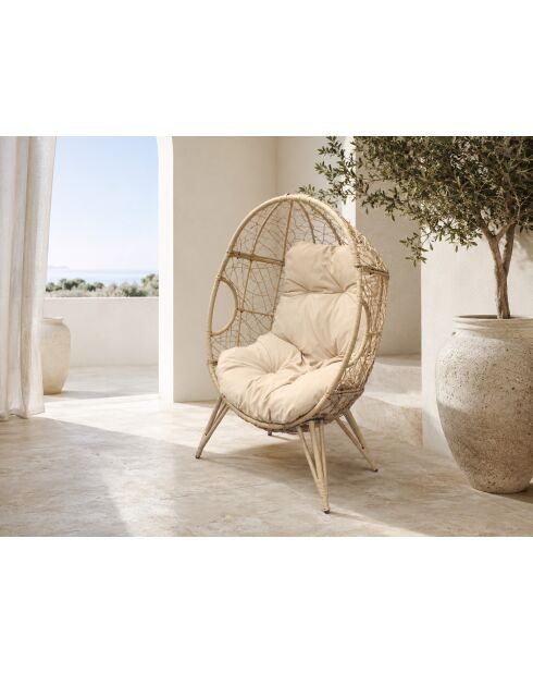 Rimouski Sessel mit Standfuß aus Kunstharz in Rattan-Optik, 95 x 82 x 155 cm, beige