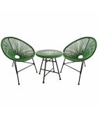 Salon de jardin 2 fauteuils ronds avec table basse Verano vert - 3 pièces