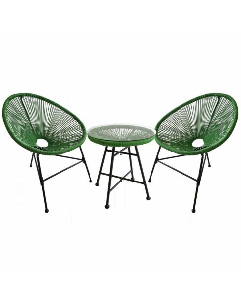 Salon de jardin 2 fauteuils ronds avec table basse Verano vert - 3 pièces