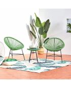 Salon de jardin 2 fauteuils ronds avec table basse Verano vert - 3 pièces