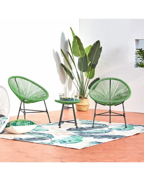 Salon de jardin 2 fauteuils ronds avec table basse Verano vert - 3 pièces