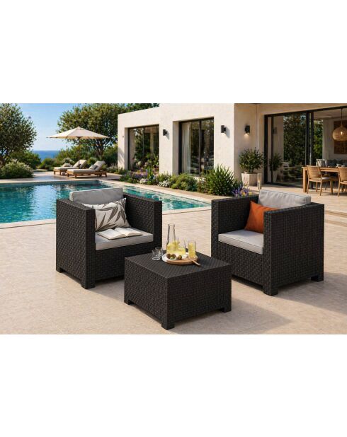 Mobile da giardino Zorena grigio a 2 posti effetto resina intrecciata - 3 pezzi