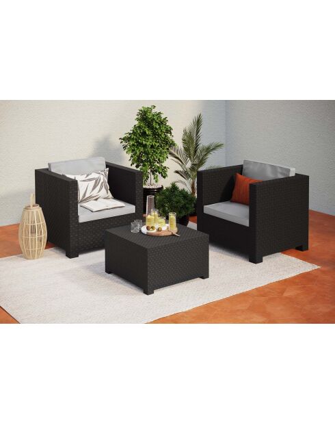 Mobile da giardino Zorena grigio a 2 posti effetto resina intrecciata - 3 pezzi