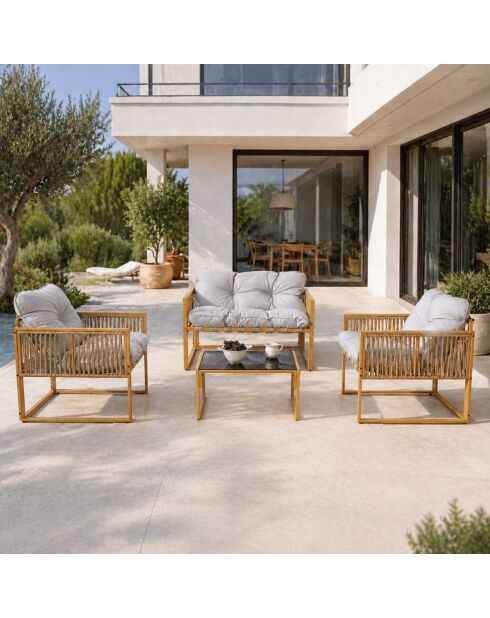 4-zits tuinmeubilair met rotaneffect en lichtgrijze kussens Valencia grijs - 4 stuks
