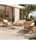 Salon de jardin 4 places effet rotin avec coussins blancs Valencia blanc - 4 pièces
