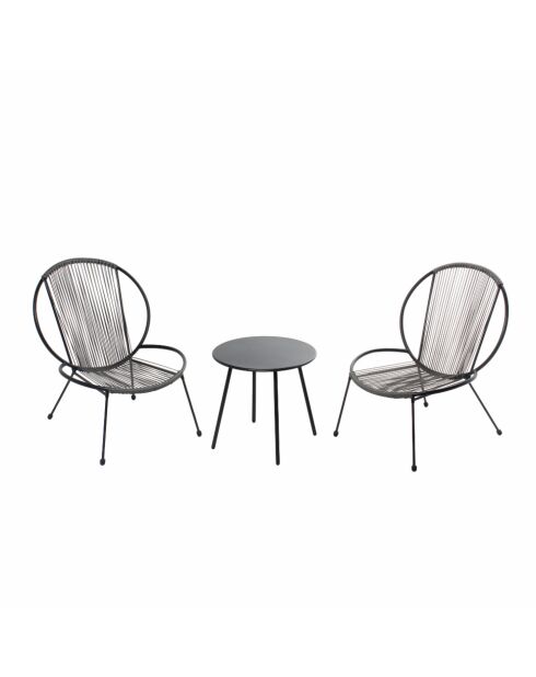 Salon de jardin 2 fauteuils et 1 table basse Sevilla gris foncé - 3 pièces