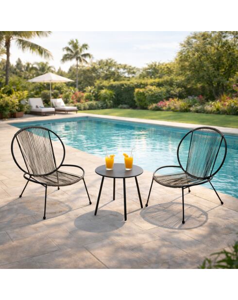 Salon de jardin 2 fauteuils et 1 table basse Sevilla gris foncé - 3 pièces