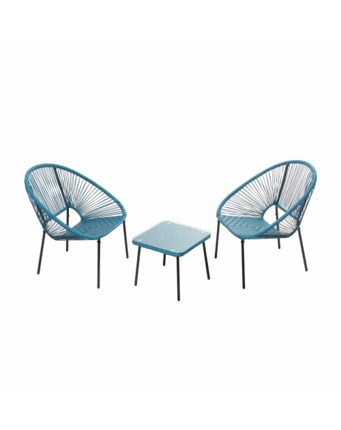 Salon de jardin 2 fauteuils et table basse Verano bleu - 3 pièces