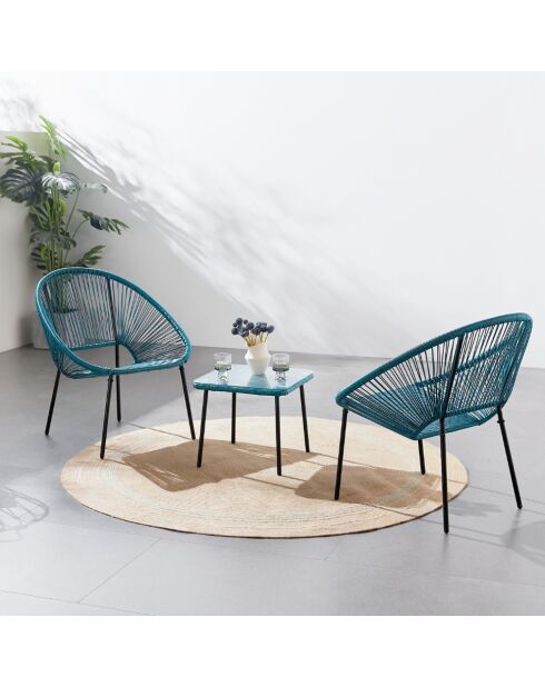 Salon de jardin 2 fauteuils et table basse Verano bleu - 3 pièces