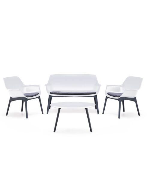 Salon de jardin 4 places avec table basse Bursa blanc - 4 pièces