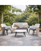 Salon de jardin 4 places avec table basse Bursa blanc - 4 pièces