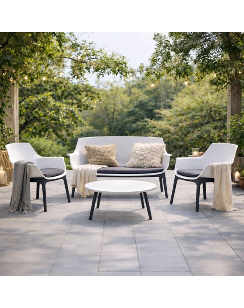 Salon de jardin 4 places avec table basse Bursa blanc - 4 pièces