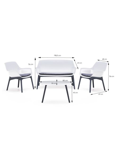 Salon de jardin 4 places avec table basse Bursa blanc - 4 pièces